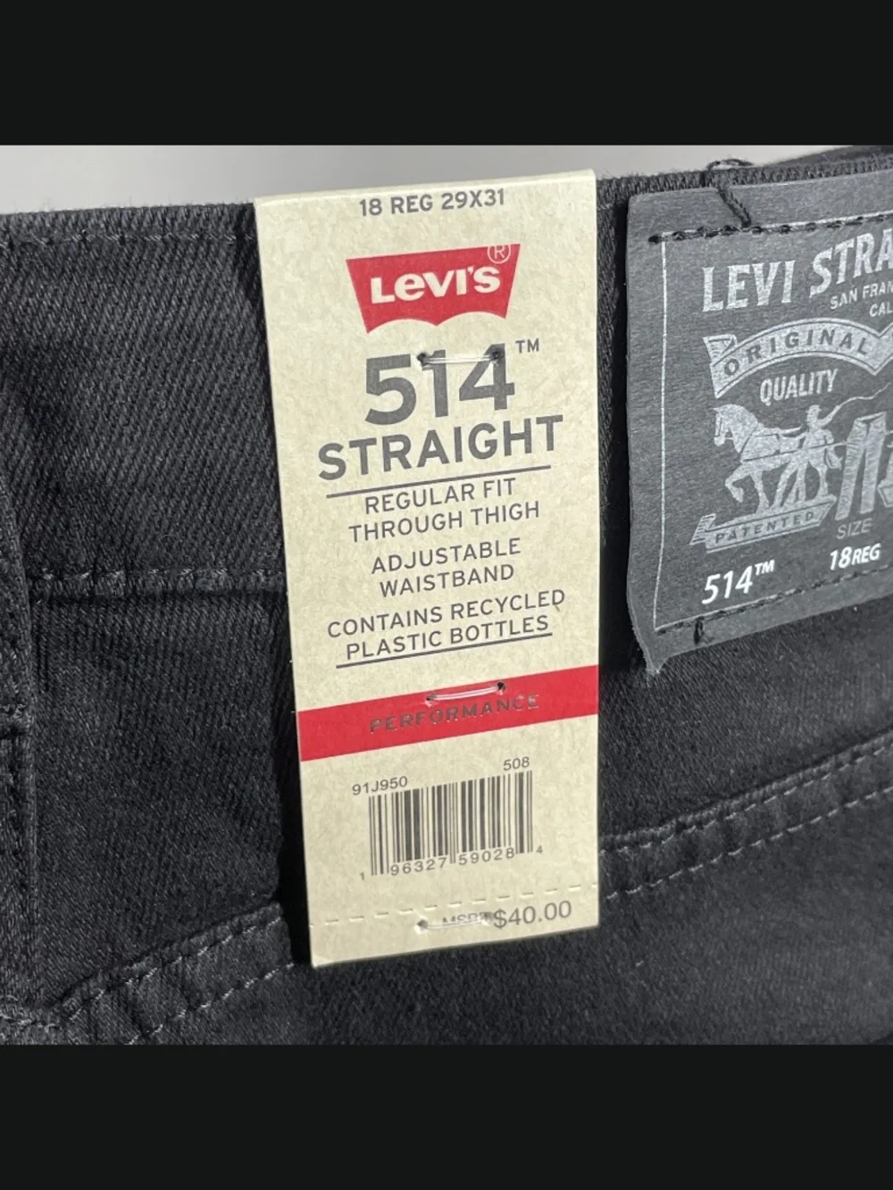 NEW Levis Jeans Boys 18 29 black denim straight leg casual classic